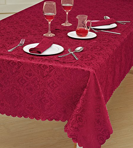 Prime Linens Home Decorative Classic Damask Printed Jacquard Tablecloth Rectangle Round Runner Napkin Table Cover Cloth Protector for Kitchen Picnic (Red