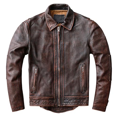 Men Vintage Cowhide Leather Coat Men's Red Brown Jacket Tuxedo Motorcycle Slim Jacket