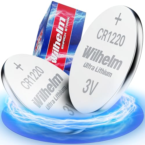 2 batterie a bottone al litio CR1220 CR 1220 WILHELM, 3 V, 40 mAh, ø12 x 2 mm, DL1220