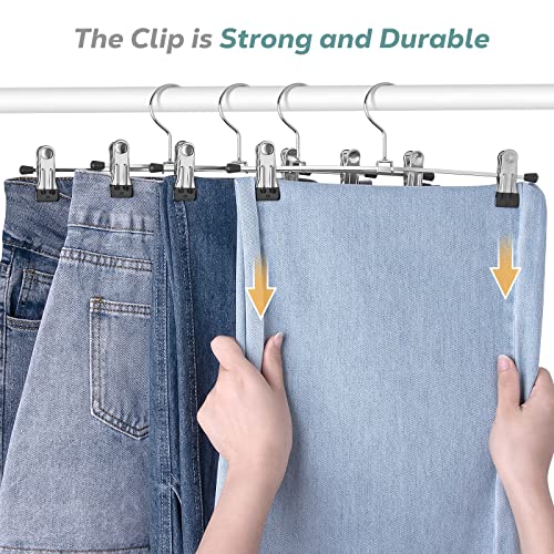 Pants Hangers 25 Pack Skirt Hangers With Clips: Heavy Duty Metal Thin Trousers Hangers Space Saving Non-Slip Hangers With Adjustable Pinch Clips 360-Rotating Swivel Hook For Women Jean Bottom #TOP3