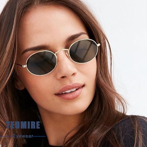 Retro Oval Sunglasses for Women Men Trendy Gold Sun Glasses Vintage Metal Frame Shades2