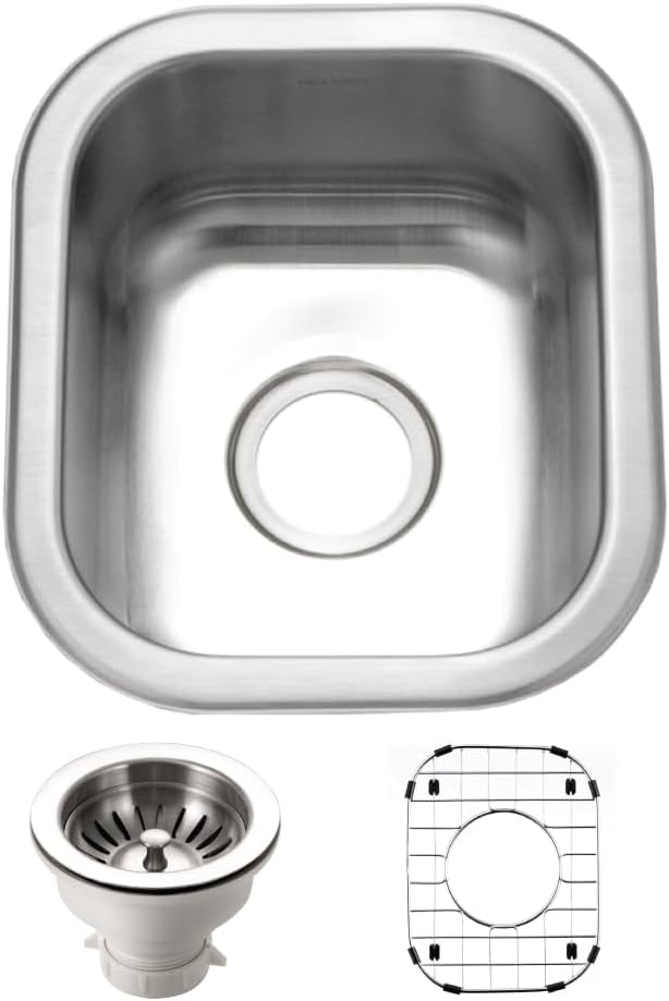 Houzer Club Stainless Steel Kitchen Bar & Prep Sink: 13 Inch Undermount Small Sink with Strainer & Bottom Grid, Durable & Versatile, Essential for Home & Apartment: CS-1307-C
