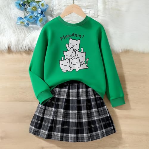 Image of Girls 2 Piece Outfits casual Pullover Sweatshirt and retro plaid skirt Set 7-13 Years