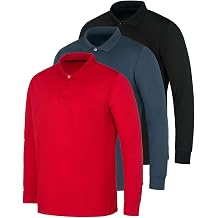 3 Pack Mens Long Sleeve Polo Shirts Dry Fit Golf Work Casual Collared Tops