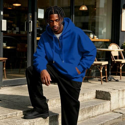 Fleece Hoodie Men Fleece Quarter Zip Pullover Hoodie Kangaroo Pocket - image 6