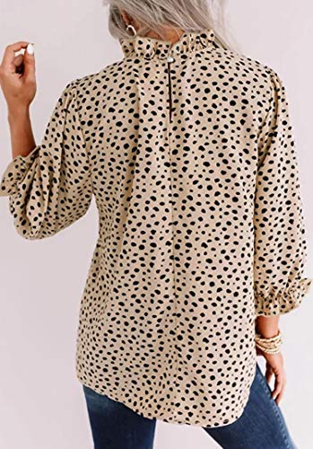 Angashion Women's Tops Casual Floral Print Long Sleeve Ruffle Loose Babydoll Blouse Shirt Tunic Top 2125 Beige M #TOP3