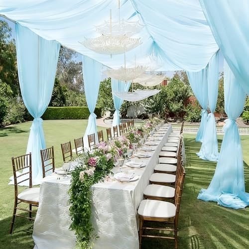 VOK Blue Wedding Arch Draping Fabric Chiffon Fabric, 29in x 18Ft Sheer Chiffon Outdoor Curtain for Wedding Ceremony Birthday Party Decoration (Blue,1 Panel) by VOK - Used condition - Image 6