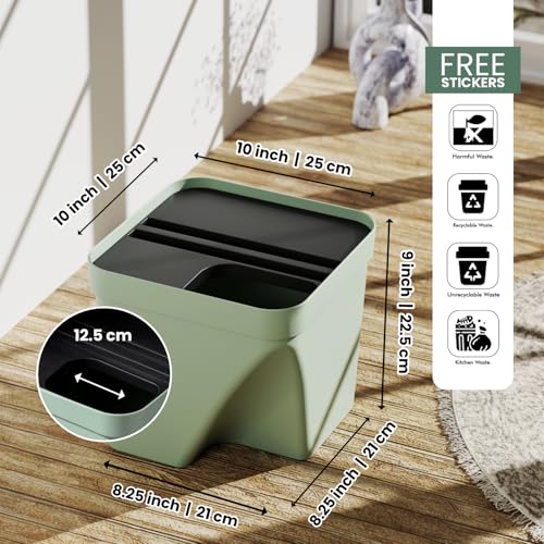Image of JD FRESH 1 Pcs 10L Dustbin with Lid for Kitchen, Bedroom, Bathroom | Plastic Garbage Bin for Wet & Dry Waste, Food, Biomedical Waste | Multipurpose Trash Can for Home, Office Commercial Use - Green