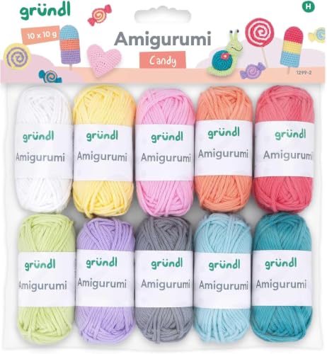 Gründl Amigurumi-Set II Pastellfarben: 10x10g Baumwoll-Miniknäuel, 3-4mm Nadelstärke