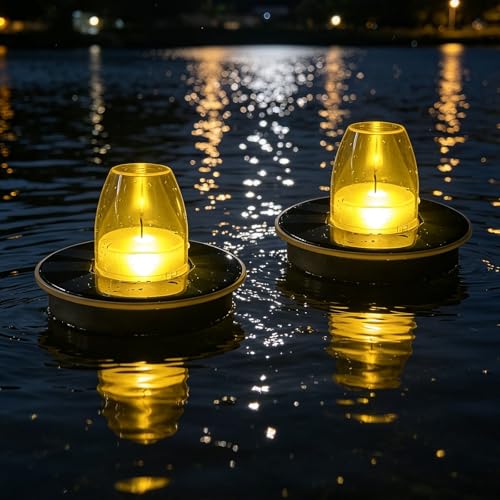 Lampe flottante solaire LED en lot de 2 mini bougies submersibles étanches