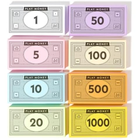 Opoly Play Money – 520Pcs Fake Money for Board Games – 65 of Each Bill in 8 Denominations – $1, 5, 10, 20, 50, 100, 500, & $1000 - Stocking Stuffer Cover