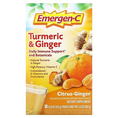 Emergen-C Citrus-Ginger Fizzy Drink Mix, Turmeric and Ginger, Immune Support, Natural Flavors with High Potency Vitamin C, 18 Count