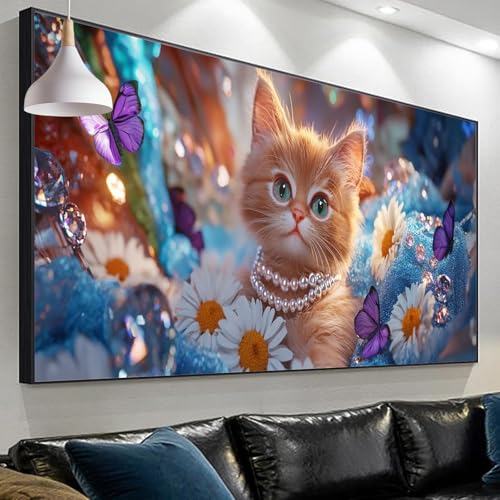 Diamond Painting Papillon Chat grand format 150x50cm pour décoration murale