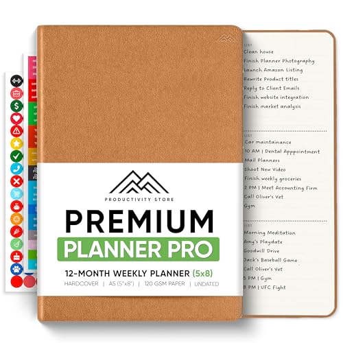 PRODUCTIVITY STORE Pro - Undated, 2025 Planner, 5.8” x 8.3” - The #1 Productivity Planner to Achieve Your 2025 Goals - Planner 2025-2026 - Brown - A5