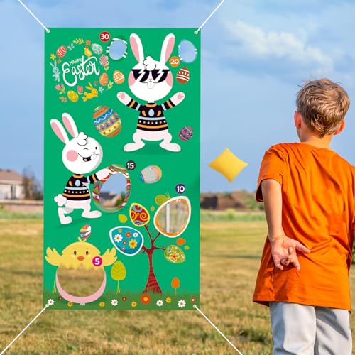 KATOOM Easter Toss Game Banner With 3 Bean Bags Throwing Banner Bags Outdoor Indoor Easter Party Toss Game Kids Adults Family Party Decoration Activity Backdrop Large Easter Decorations Gifts