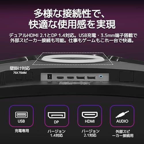 undefined CRUA ゲーミングモニター 49インチ ウルトラワイド PC モニター DQHD 5120x1440P 165Hz 1500R 湾曲 ディスプレイ/VA 非光沢/HDMI2.1 & DP1.4/ブルーライト軽減/高さ調節/傾斜調整/広い視野角 の商品画像 7
