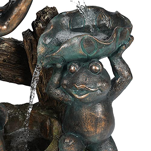 LuxenHöme Three Layer Frog and Lily Pad Outdoor Fountain #TOP25