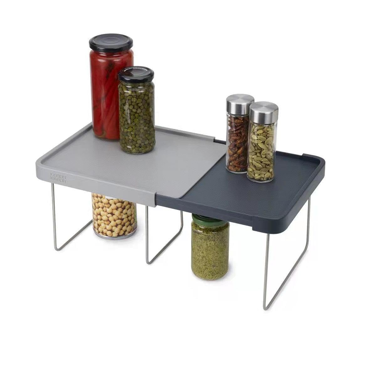 EVEN Expandable Shelf for Extra Storage Space in Cupboard, Shelf Space Increase Rack Expandable Shelf Rack with Two Tiers, Grey