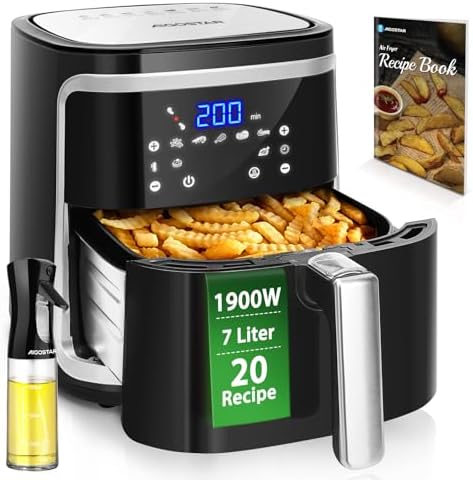 Aigostar Cube - Friteuse à air sans huile de XXL, 1900W, 7L air fryer. Livre de recettes inclus. Mode manuel et fonction maintien au chaud. Panneau tactile LED, 7 préprogrammes