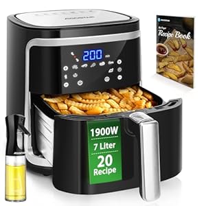 Aigostar Cube – Heißluftfritteuse 7L XXL, Airfryer 1900W, 7 Programmen, Warmhalten, 20 Rezepte, ohne Öl, für 6-10 Personen, Air Fryer mit Digitalem LED-Touchscreen, Schwarz