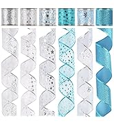 MEEDEE Blue Christmas Ribbon 2.5 Inch 6 Rolls 36 Yards Light Blue Ribbon for Christmas Tree Decor...