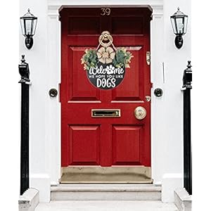 Welcome We Hope You Like Dogs Farmhouse Door Sign for Front Door Porch Decor 30cm Round Wooden with Eucalyptus Leaves Hanging Housewarming Home Decor for Dogs Lovers Gift Black