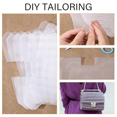 CHGCRAFT 6Pcs Plastic Mesh Canvas Sheets Bag Bottom Shaper Pads Purse Making Template for Yarn Crochet Embroidery Craft White Sheets for Acrylic Yarn Crafting Knit Crochet Projects