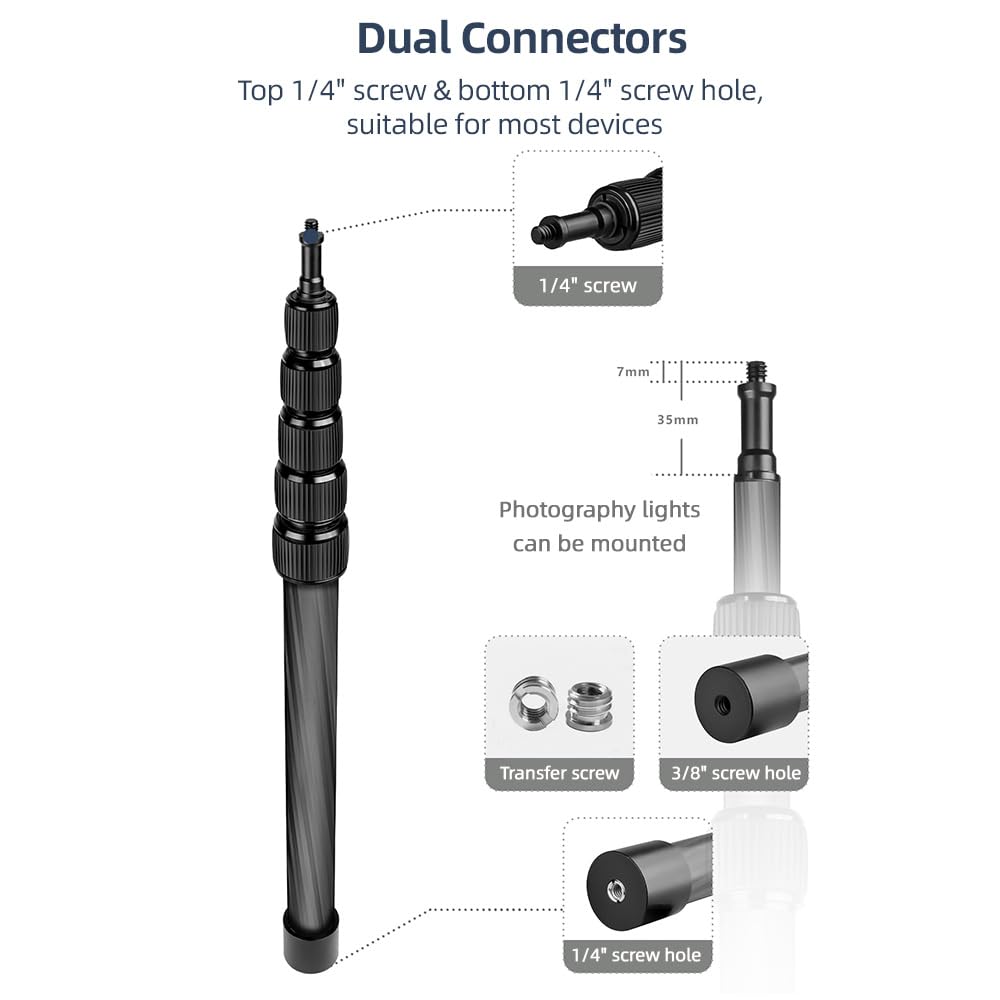 Andoer Brazo articulado para micrófono de Mano, Extensible, Poste articulado de Fibra de Carbono, Tornillo e Rosca de 1/4" con Agarre de Espuma, Negro, Moderno y Profesional