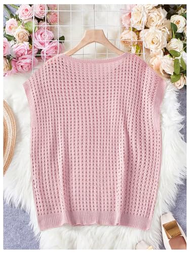 Image of Verdusa Women's Hollow Out Sheer Knit Top Dolman Sleeve Pullover Cover Up