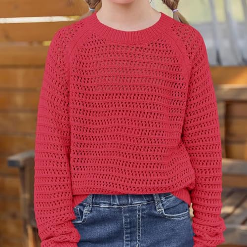 Girl's Hollow Knitted Sweater, Round Neck Long Sleeved Design, Campus Casual Versatile Sweater2