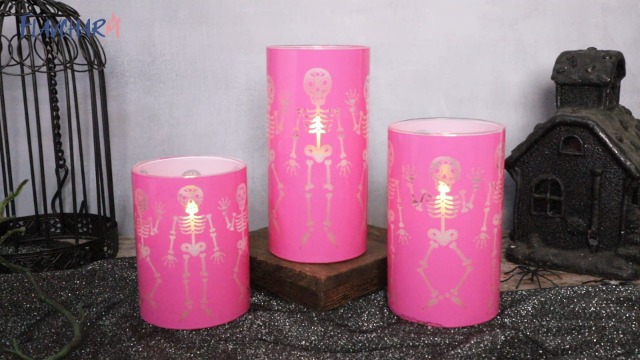 Image of Glass Flameless Candles Black Funny Skeleton Party Decor Battery Operated with Remote Gothic Spooky LED Pillar Candle for Halloween Decorations Haunted House Favors Classrooms, Set of 3