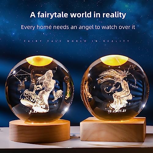 Bola de cristal 3D de toro con base de madera maciza y caja de regalo 80mm 4