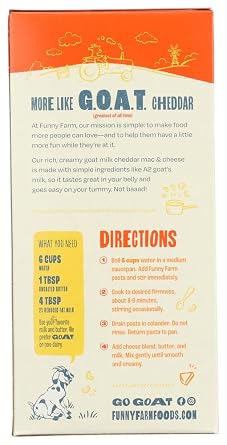 FUNNY FARM, Mac N Cheees, Goat Cheddar Based, Pack of 12 individual 6 oz boxes