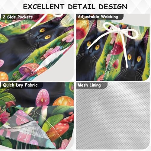 Swimming Clothes for Boys, Big Boys Swim Trunks 2t, Black Cat Flowers3