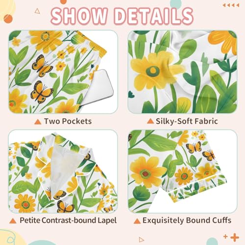 senya Green Flower Butterflies A Satin Summer Pajama Sets Silk Short Sleeve Button Down Sleepwear3