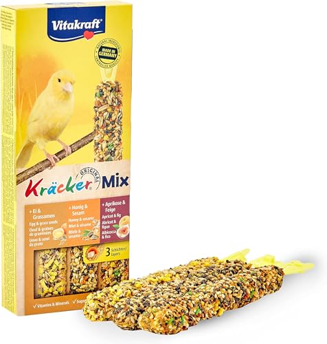 Vitakraft Mezcla de galletas, aperitivos para pájaros, palitos de mordisco, con huevo y semillas de hierba, con albaricoque e higo, con miel y sésamo, para el cuidado del pico, sin azúcar añadido (1 x