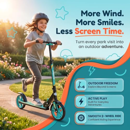 Image of Speedster Kids Scooter for Kids 6-12 &Adults | Foldable Height Adjustable Super Skating | 2-Wheel with Rear Brake | Max User Weight 100 Kg | Sea Green