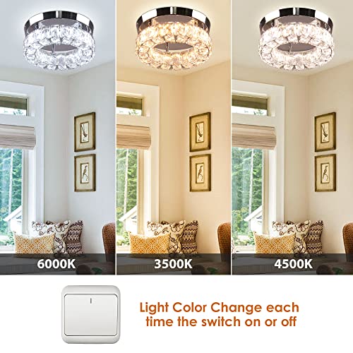 Ypqxyhda 9.8" Modern Crystal Ceiling Light Fixture Mini Chandelier Flush Mount Light Fixture For Foyer Entryway Hallway Bedroom,3 Light Colors Adjustable #TOP1