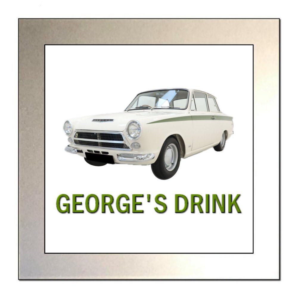 Key Expressions Personalised Glass Drinks Coaster for FORD CORTINA MARK 1 Classic Saloon Racing Car Enthusiasts
