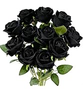 Jasion 12PCS Artificial Roses Realistic Velvet Silk Flowers Long Stem Faux Flowers Bouquet for We...