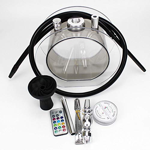 WJMT 16"Schlauchhaare Shisha Complete Set Metallic Modernem Acryl Oval Haken mit Silikon Hukahn Schüssel Hukahn Schlauchzangen Magische LED (Color : Black) – Bild 4