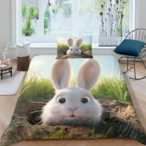 Housse de couette lapin 3D idée cadeau lit enfant microfibre douce 3 pièces