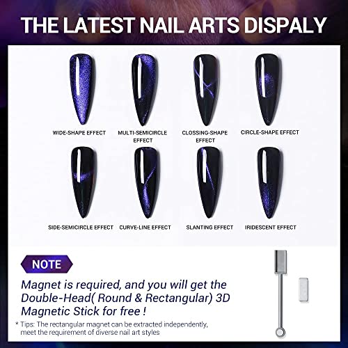 Modelones 9D Cat Eye Gel Nail Polish Set - 2 Pcs Black Blue Chameleon Magnetic Galaxy Glitter Galactic Effect Magic Gel Polish With Magnet Stick Soak Off Led Gel Nail Polish Nail Art 7Ml #TOP5