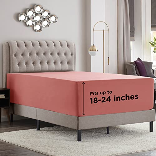 Empyrean Extra Deep Pocket Twin XL Fitted Sheet - Misty Rose Twin XL Deep Pocket Fitted Sheets Only for 18 to 24 Inch Mattresses, Premium XL Twin Sheets Deep Pockets Fitted with Corner Straps