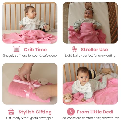 Image of Soft Knit Baby Blanket 30x40 in, Pink - Oeko-Tex Certified, Breathable Swaddle & Receiving Blanket for Newborns, Crib & Stroller, Machine Washable