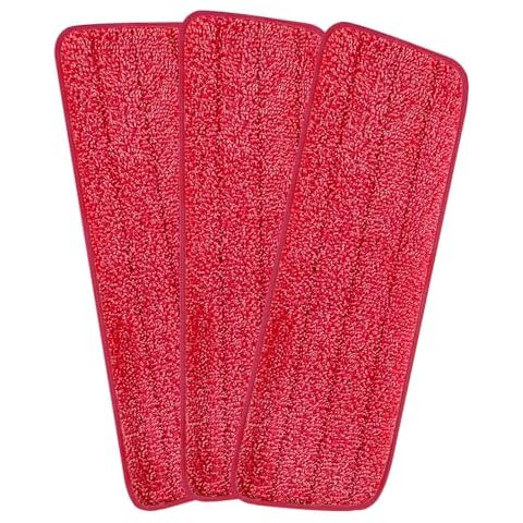Set of 3 Microfiber Spray Mop Replacement Heads for Wet/Dry Mops Reusable Replacement Refills Fits for Bona Floor Care System (red) Cover