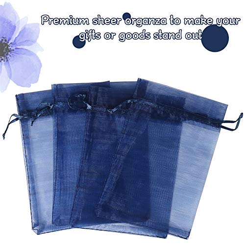 Image of HRX Package 100pcs Organza Gift Bags Navy Blue, 4 x 6 inch Mesh Jewelry Pouches Drawstring Party Favor Bags for Small Sample Christmas Candy