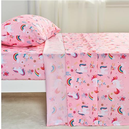 Joiedomi Kids Twin Sheet Set Unicorn - 3 Piece Soft Microfiber Bed Sheets - Deep Pocket Wrinkle Free, Cozy Toddler Bedding Set, Fade Resistant Breathable for Boys Girls Teens