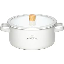 Gerlach 1760 Saucepan - 20 cm 3 L Enamel - All Types of Cookers - Tempered Glass Lid - White Natural Enamel