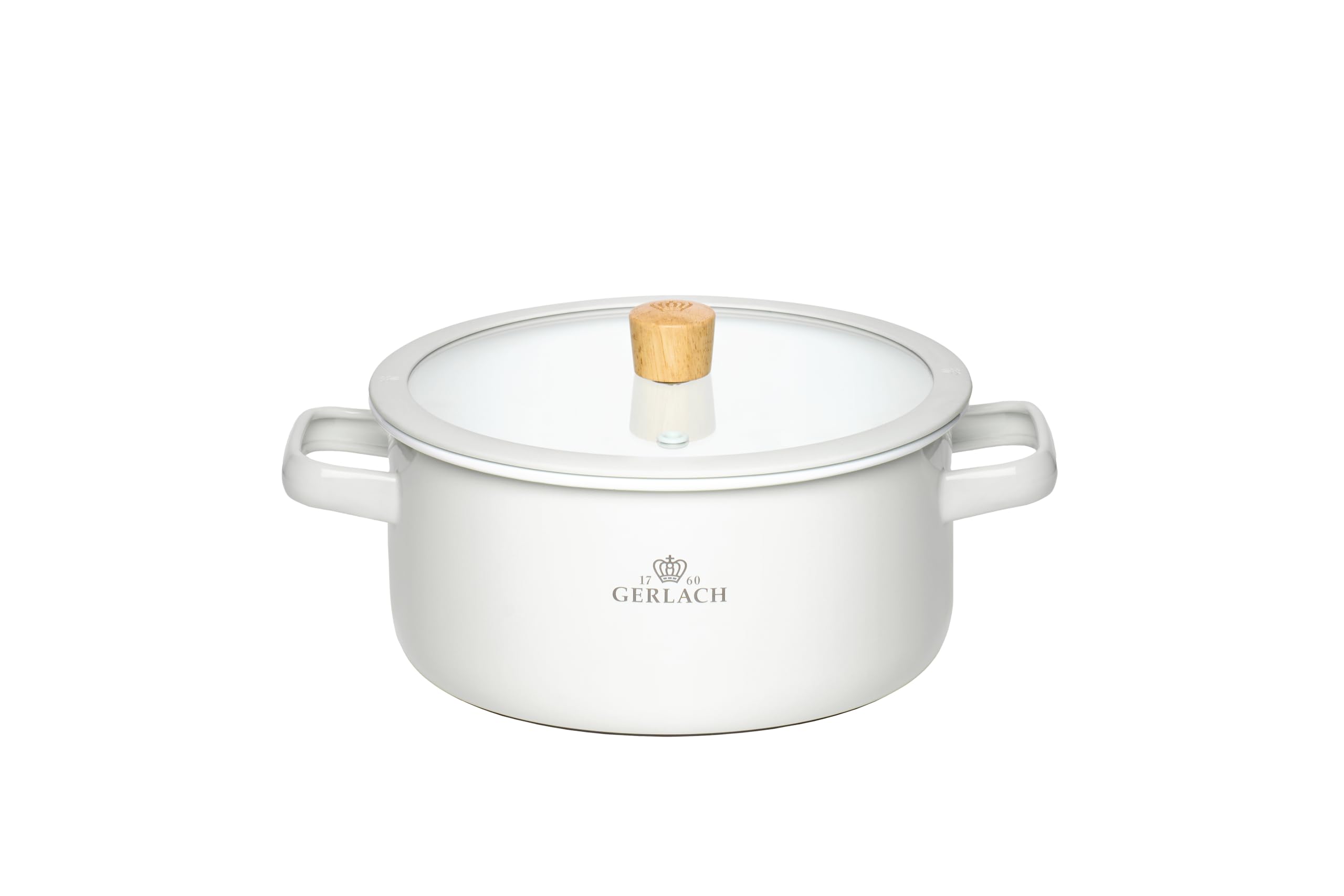 Gerlach White 1760 Saucepan - 20 Cm 3 L Enamel - All Types Of Cookers - Tempered Glass Lid - Natural Enamel